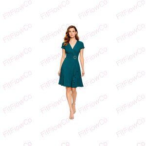 R&M Richards Petite Teal Fit & Flare Dress Rhinestone Buckle NWT | Size 8P